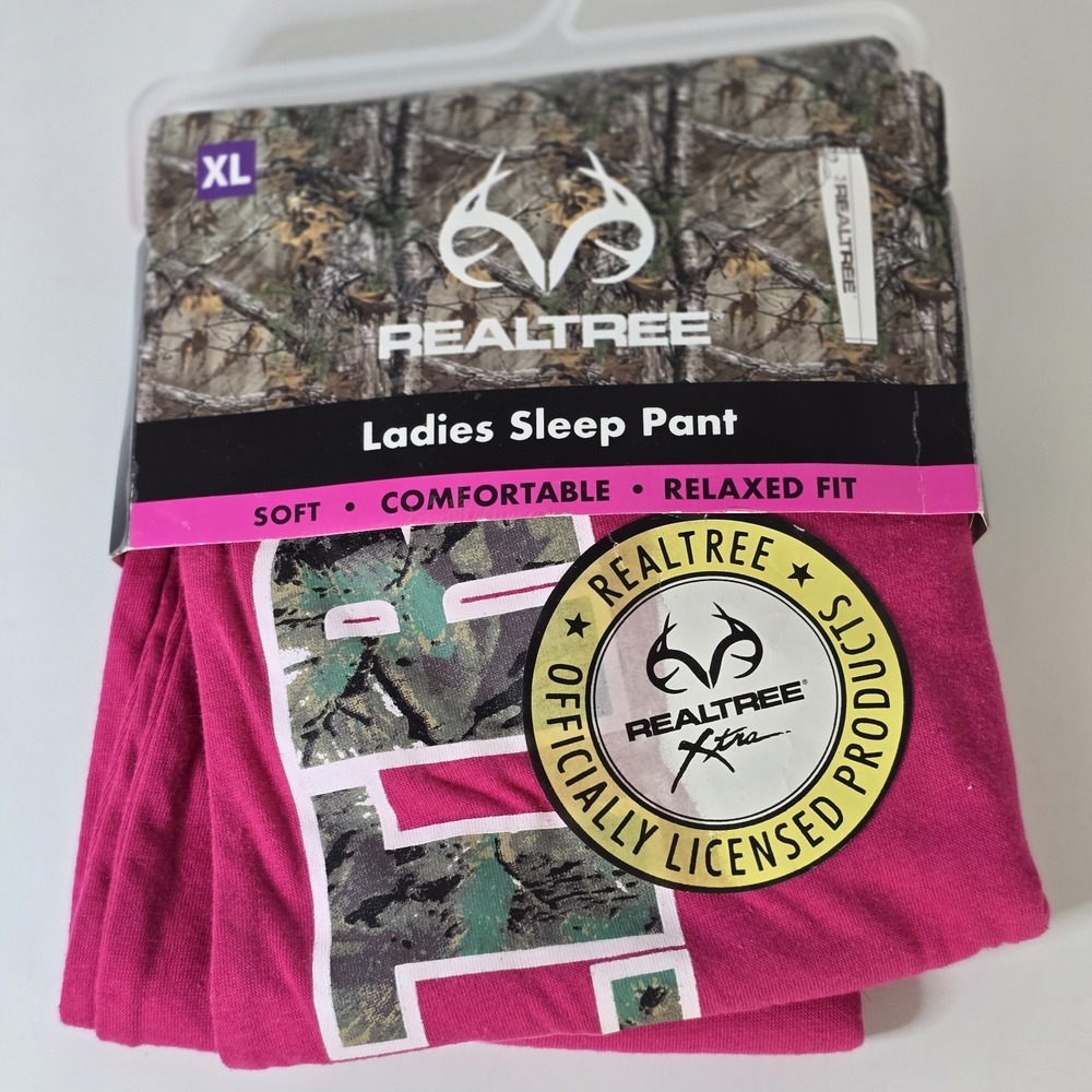 Realtree Sleep Pants Large Women Pink Camo PJ Drawstring Relax Fit‎ Loungewear